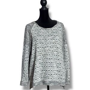 Massini Blue/Gray and White Patterned Long Sleeve Relaxed Fit Women's Sweater